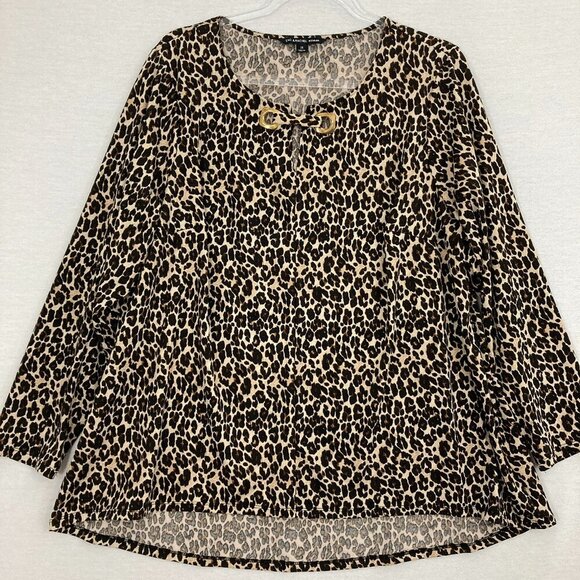 Zac & Rachel Tops - Zac & Rachel Brown Leopard Print Stretch Knit Long Sleeve Comfy Top 1X